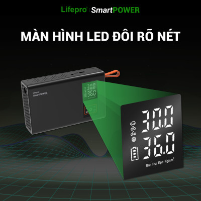 Máy bơm lốp ô tô kèm kích bình đa năng Lifepro SmartPOWER Hàng chính hãng