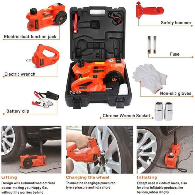 Bộ nâng kích gầm điện ( con đội điện ) + kiêm máy bơm lốp và máy tháo và siết ốc ô tô đa năng ROGTZ công suất 300W - Hàng nhập khẩu