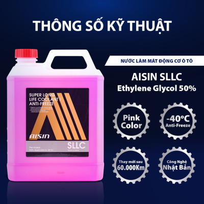 Nước Làm Mát Động Cơ Màu Hồng AISIN Super Long Life Coolant 50% 4 Lít SCPM50A4LPK - Nhập Khẩu Chính Hãng
