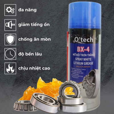 Xịt Mỡ Bò Nước Bôi Trơn Chịu Nhiệt, Có Tẩy Rỉ Sét BX4 (450 ml) Lithium White Grease - Hàng Chính Hãng