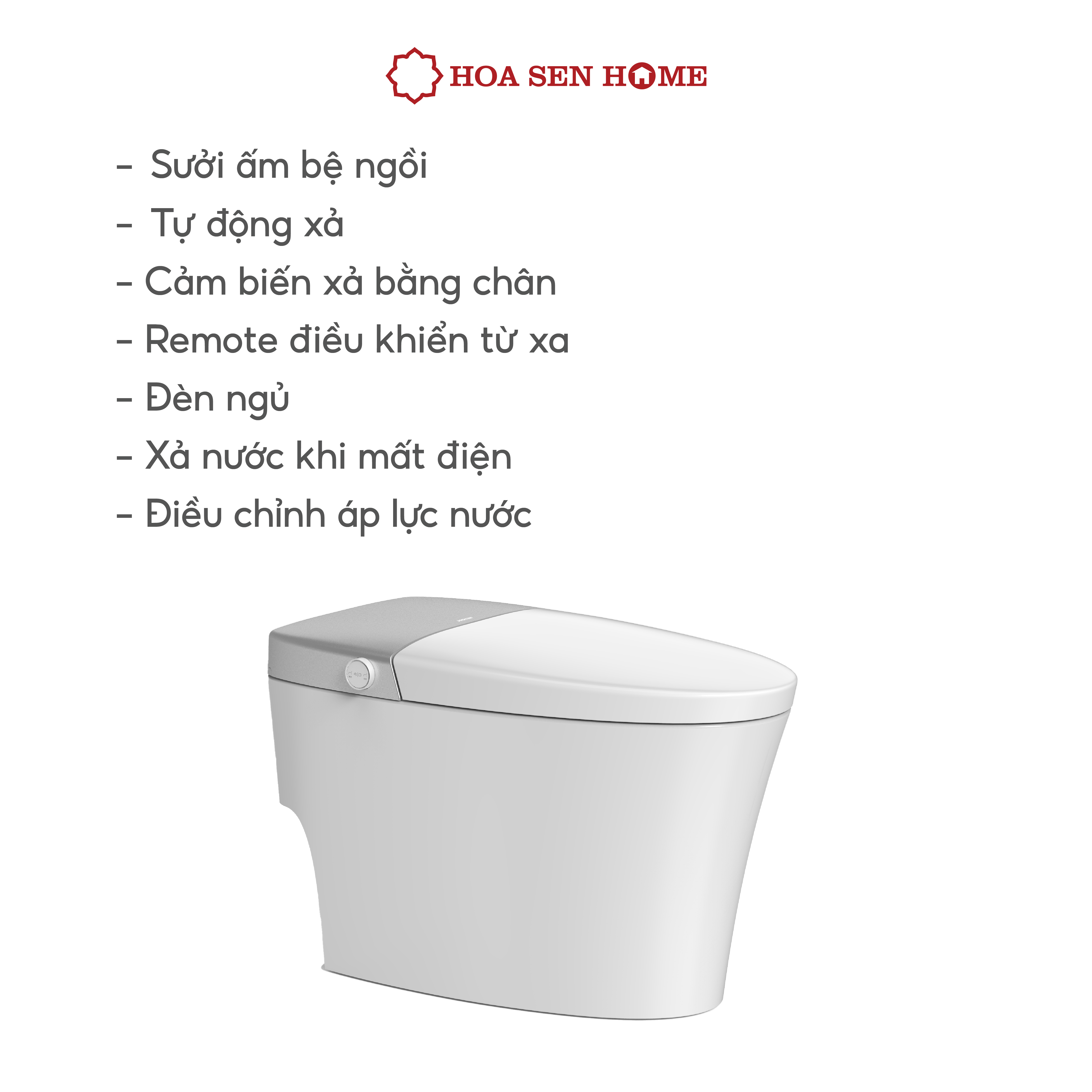 Bồn cầu thông minh TUSLO E001 Luxury lớp phủ men cao cấp, thiết kế bo tròn góc cạnh, công nghệ cảm biến hiện đại - Hoa Sen Home - Hàng chính hãng