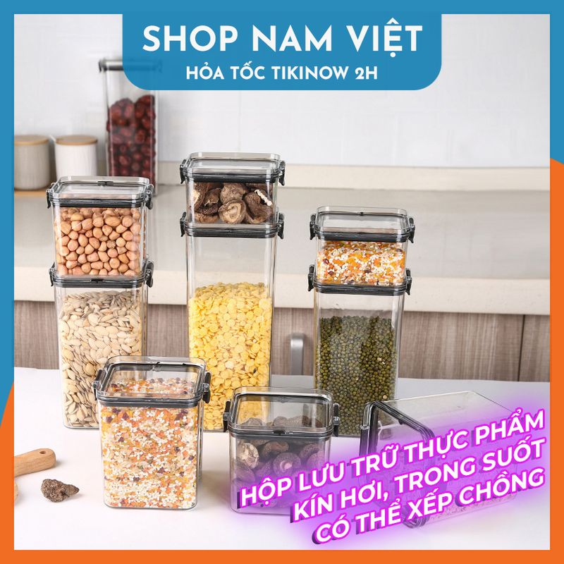Hộp Nhựa Trong Suốt Bảo Quản Đồ Khô Kín Khí, Có Thể Xếp Chồng