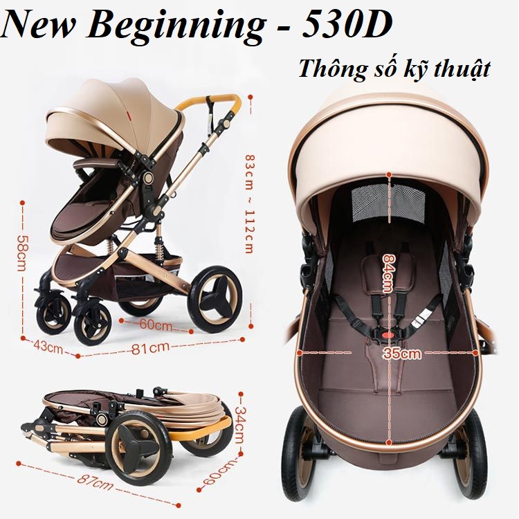 Xe đẩy trẻ em cao cấp 2 chiều gấp gọn, khung hợp kim nhôm, bánh xoay 360°