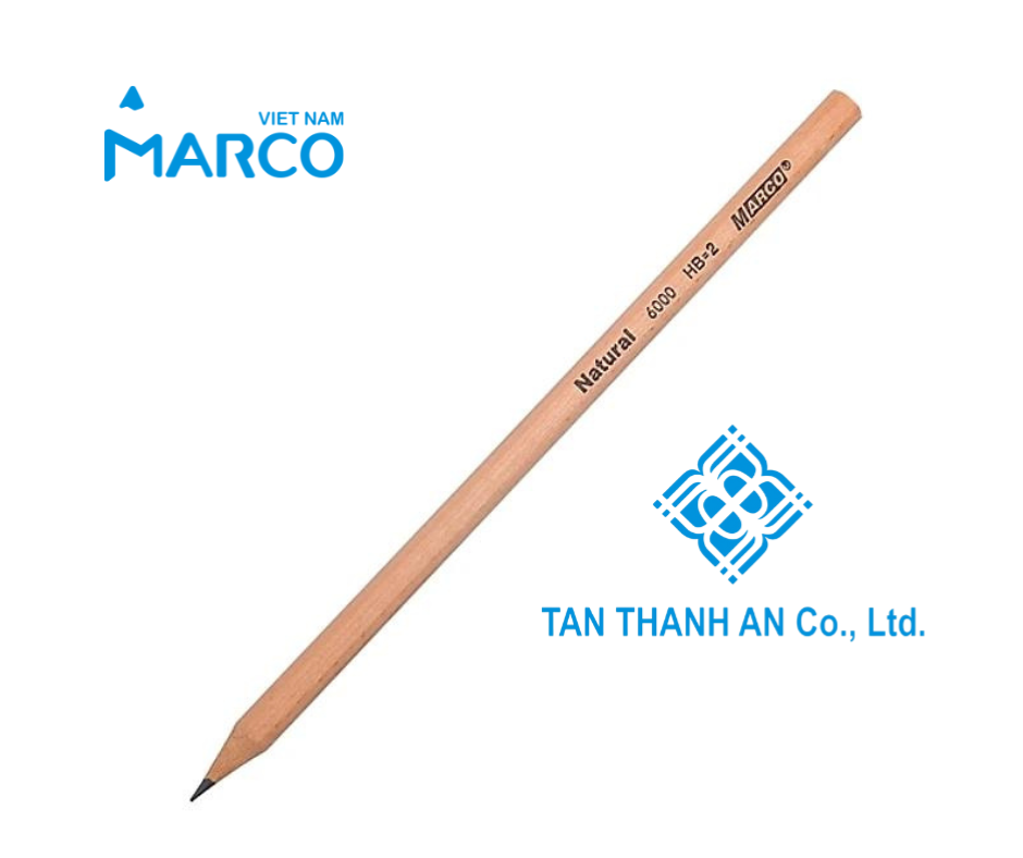 Hộp 12 Bút Chì 2B/HB Marco Thân Gỗ Mộc 6000-12CB - Bút chì phù hợp thi trắc nghiệm, ngòi chì mềm dễ chuốt, tập viết