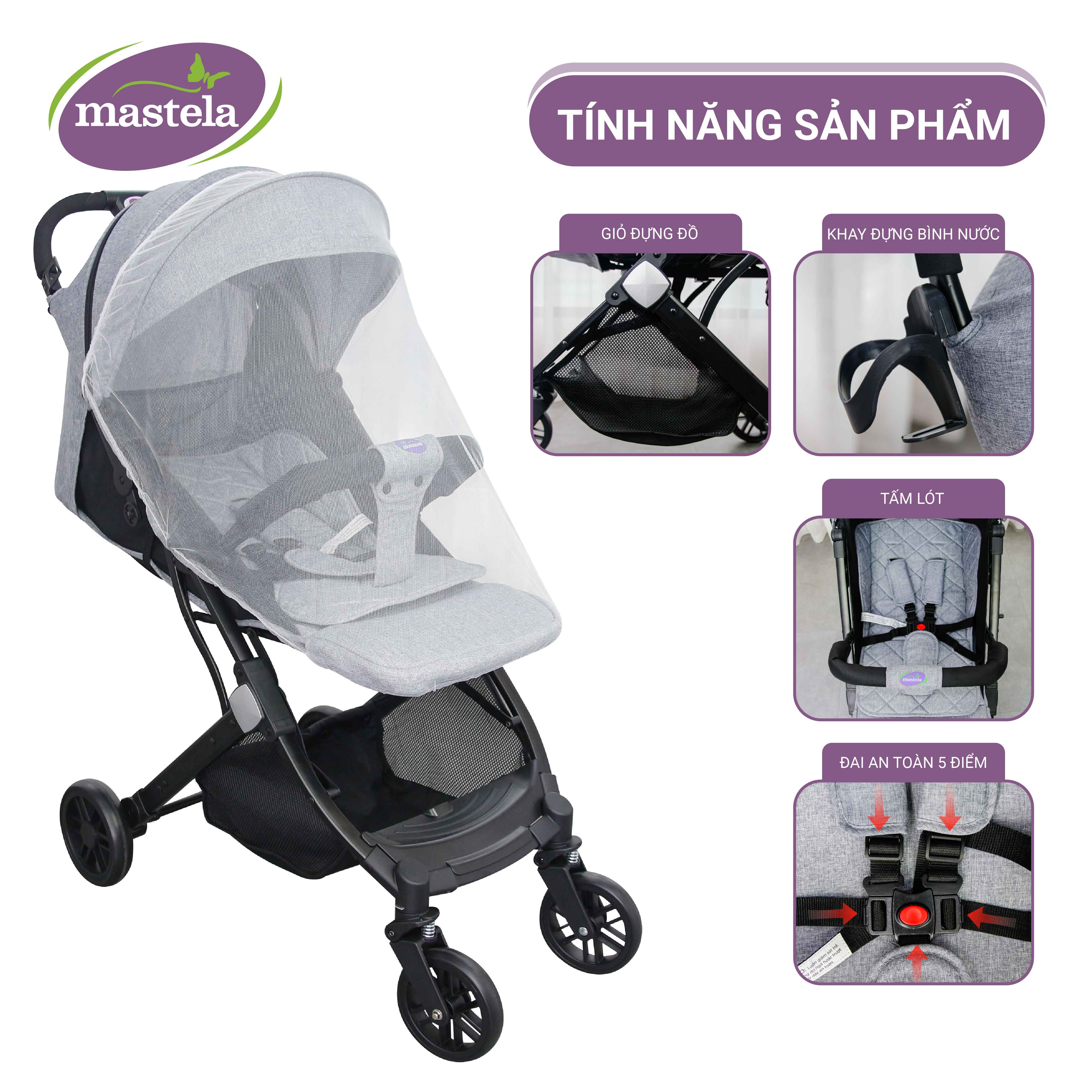 Xe đẩy gấp gọn cho bé Mastela HN275 - Xe đẩy em bé siêu nhẹ, thoáng khí bảo hành 12 tháng