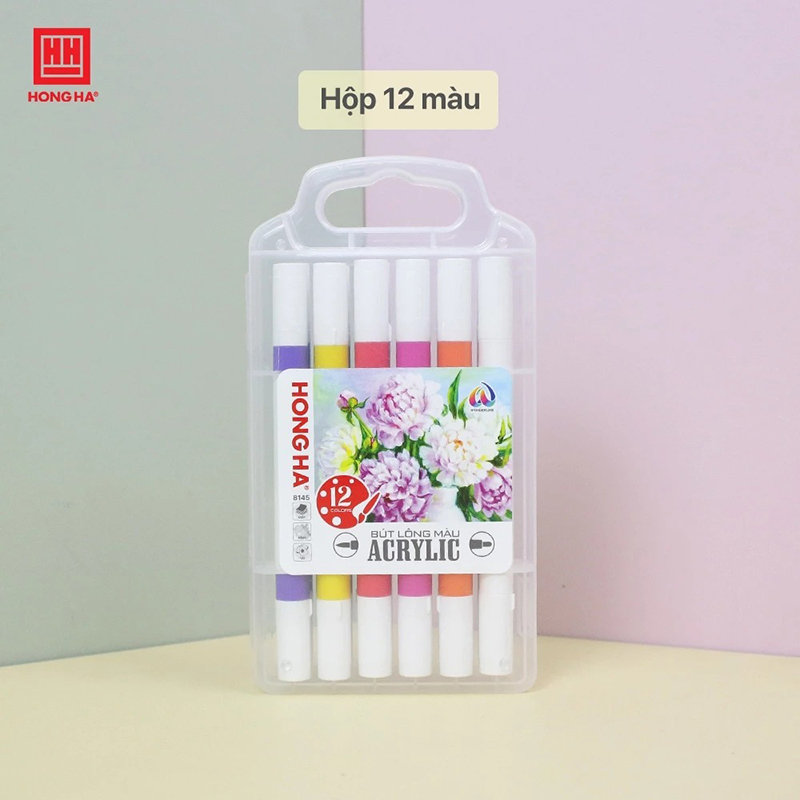 Bút lông màu Acrylic 2 đầu Hồng Hà tô trên mọi chất liệu (12/24/36 màu) - 8145 / 8146 / 8147