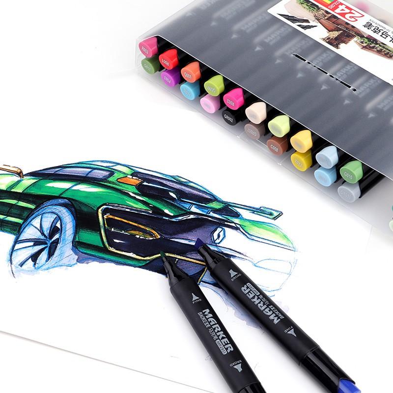 ART MARKER-Hộp 12/18/24 Màu bút lông dầu 2 đầu dùng vẽ mỹ thuật -BAOKE-MP2931