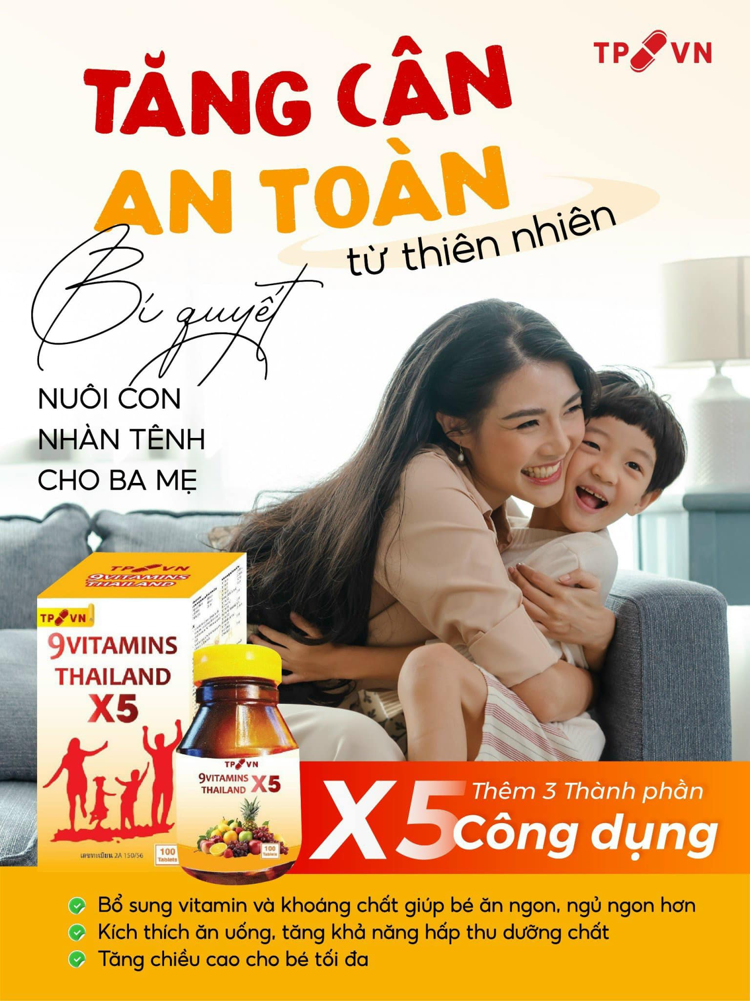 Vitamin TP X5 Thái Lan Viên Uống Hỗ Trợ Tăng Cân, Ăn Ngon, Cải Thiện Cân Nặng 100 Viên