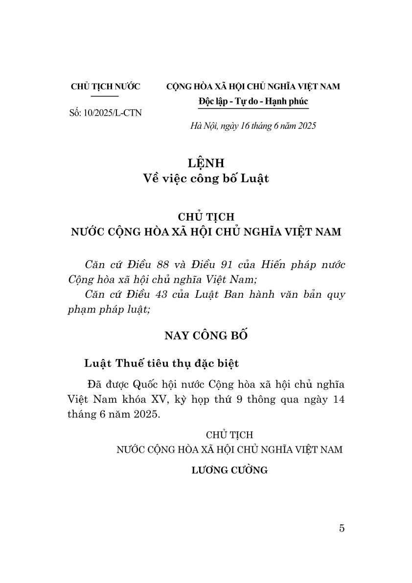 Luật thuế tiêu thụ đặc biệt năm 2025