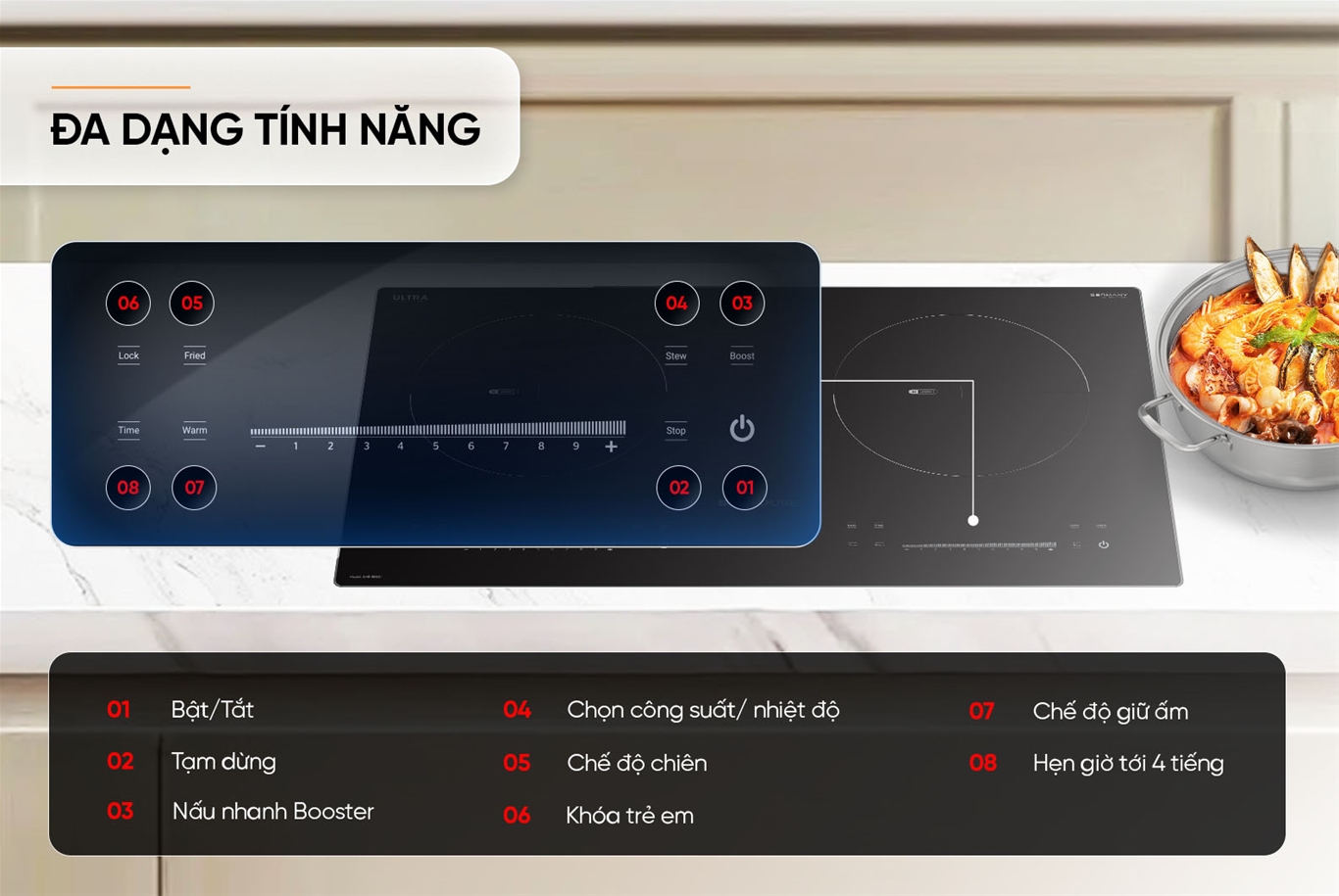 BẾP ĐÔI ĐIỆN TỪ SUNHOUSE SHB-588DI Booster 2200W - Hàng chính hãng