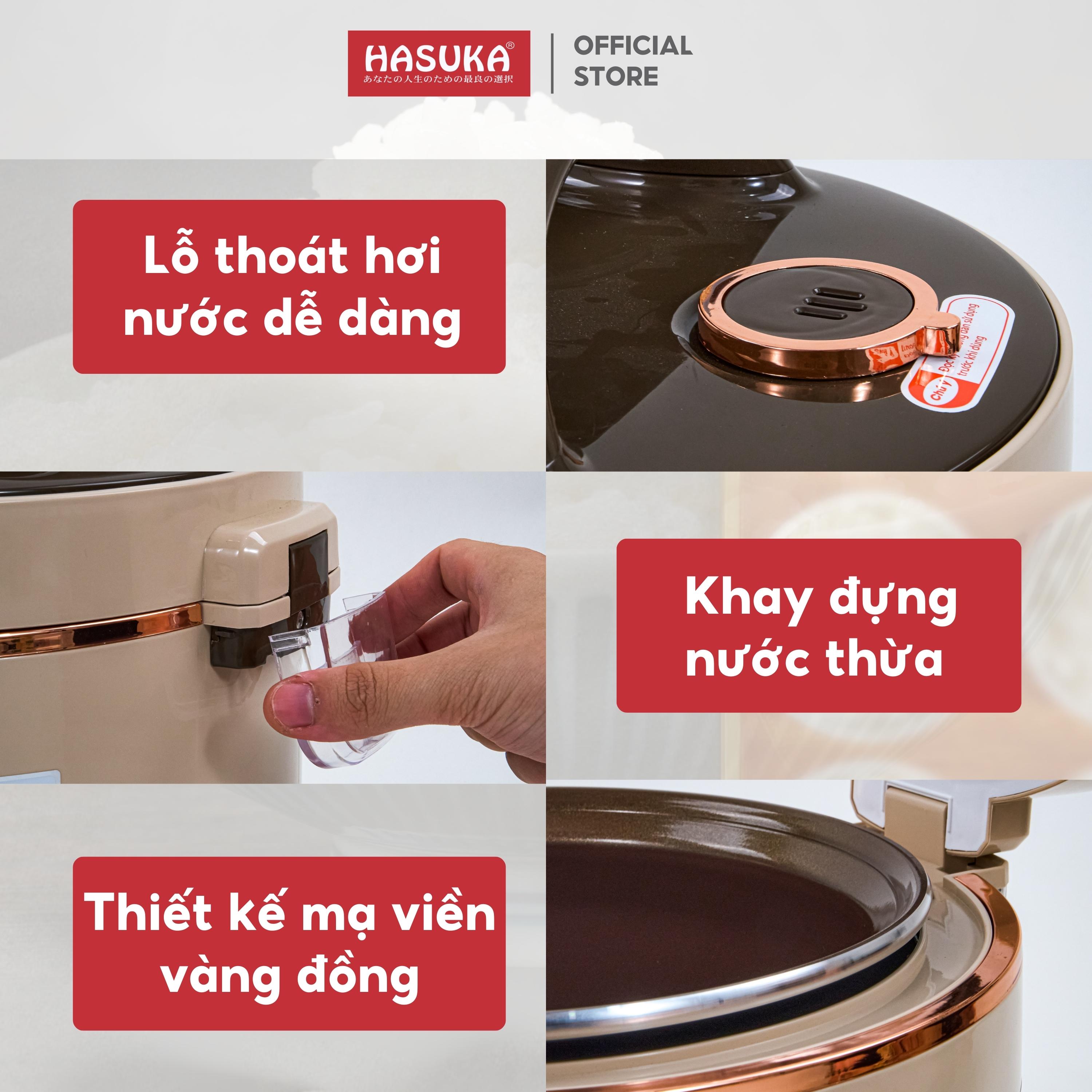 Nồi cơm điện HASUKA HSK-868 PLUS dung tích 1.8L, công suất 900W, lòng niêu dầy phủ chống dính ceramic, chống xước siêu bền - Hàng chính hãng