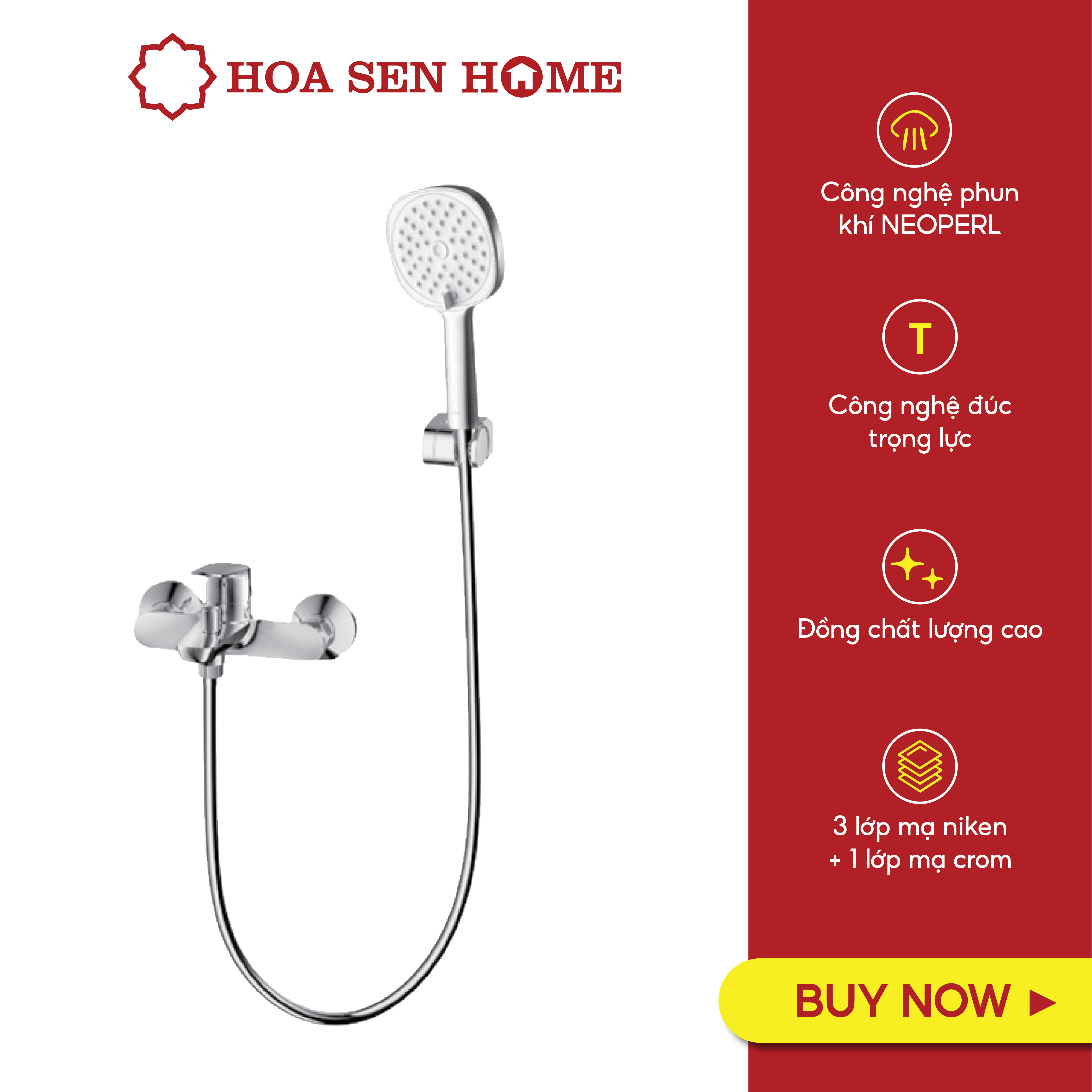 Sen dây TUSLO LUXURY S002 chất liệu đồng thau, công nghệ phun khí tân tiến, tiết kiệm nước - Hoa Sen Home - Hàng chính hãng