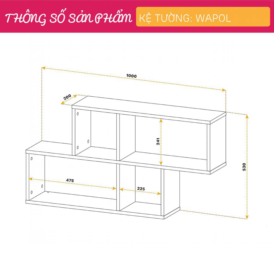 Giá sách treo tường đẹp nhỏ gọn SMLIFE Wapol