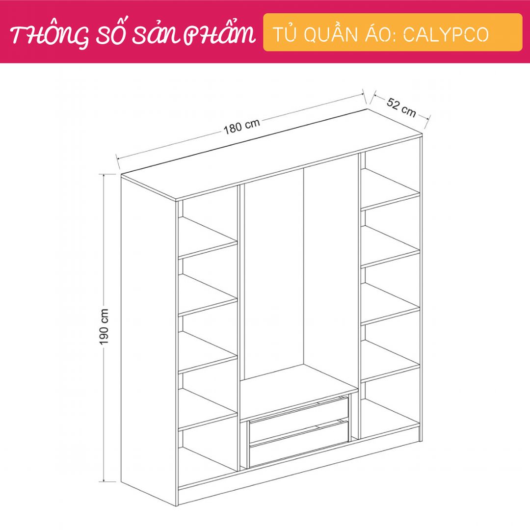 Tủ quần áo gỗ kiểu nhất tự lưu trữ đồ đa dạng SMLIFE Calypco