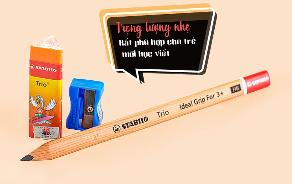 Combo bút chì gỗ phác thảo STABILO Trio 362 - Bộ 3 bút chì Jumbo + Chuốt chì PSJ4562 + Gôm tẩy ER199