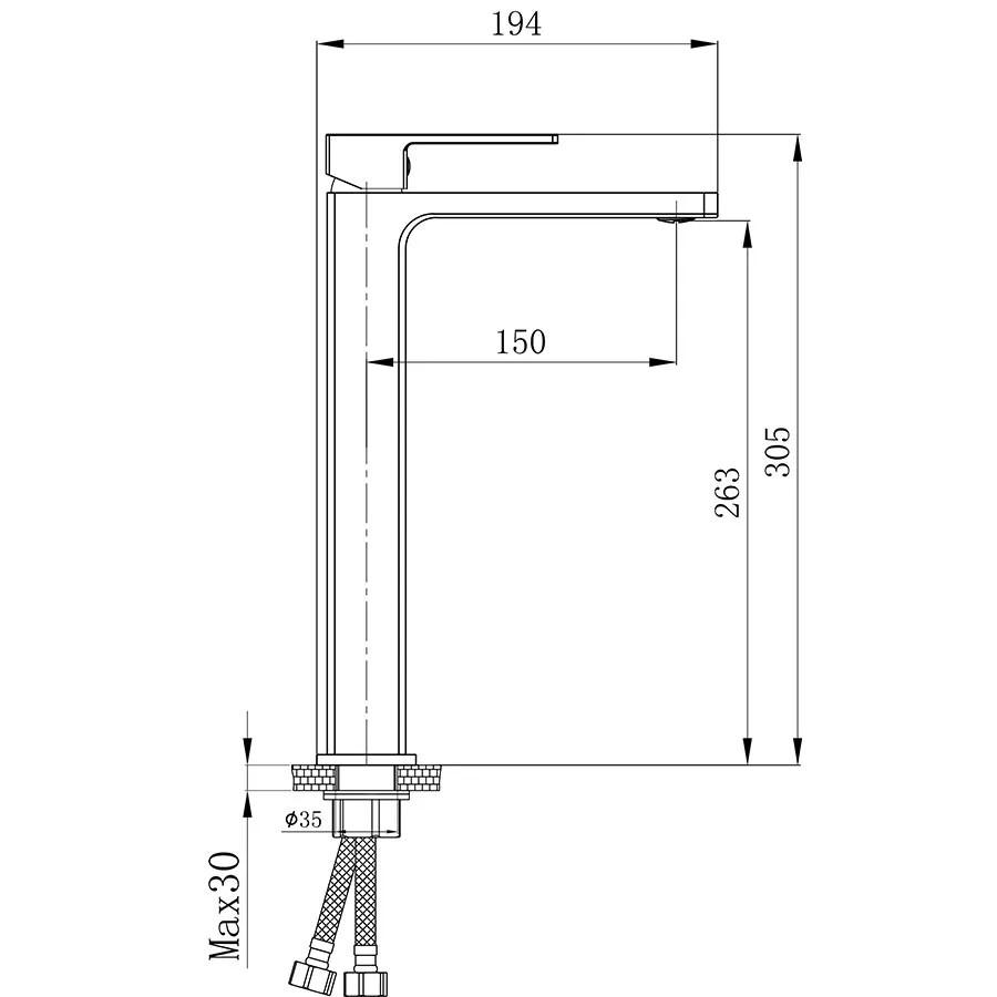 Vòi Lavabo cao 30cm, nóng lạnh thiết kế vuông, màu đen mạnh mẽ cho chậu rửa mặt Eurolife EL-HAVENT 04
