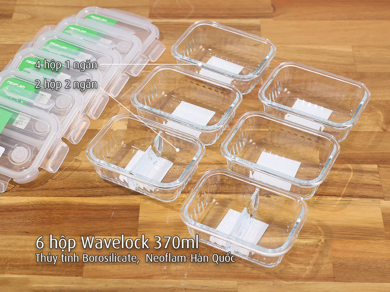 Bộ hộp thuỷ tinh 12 món bảo quản, đựng thực phẩm Neoflam Hàn Quốc - Wavelock, Dùng bảo quản, nướng, hâm nóng thực phẩm