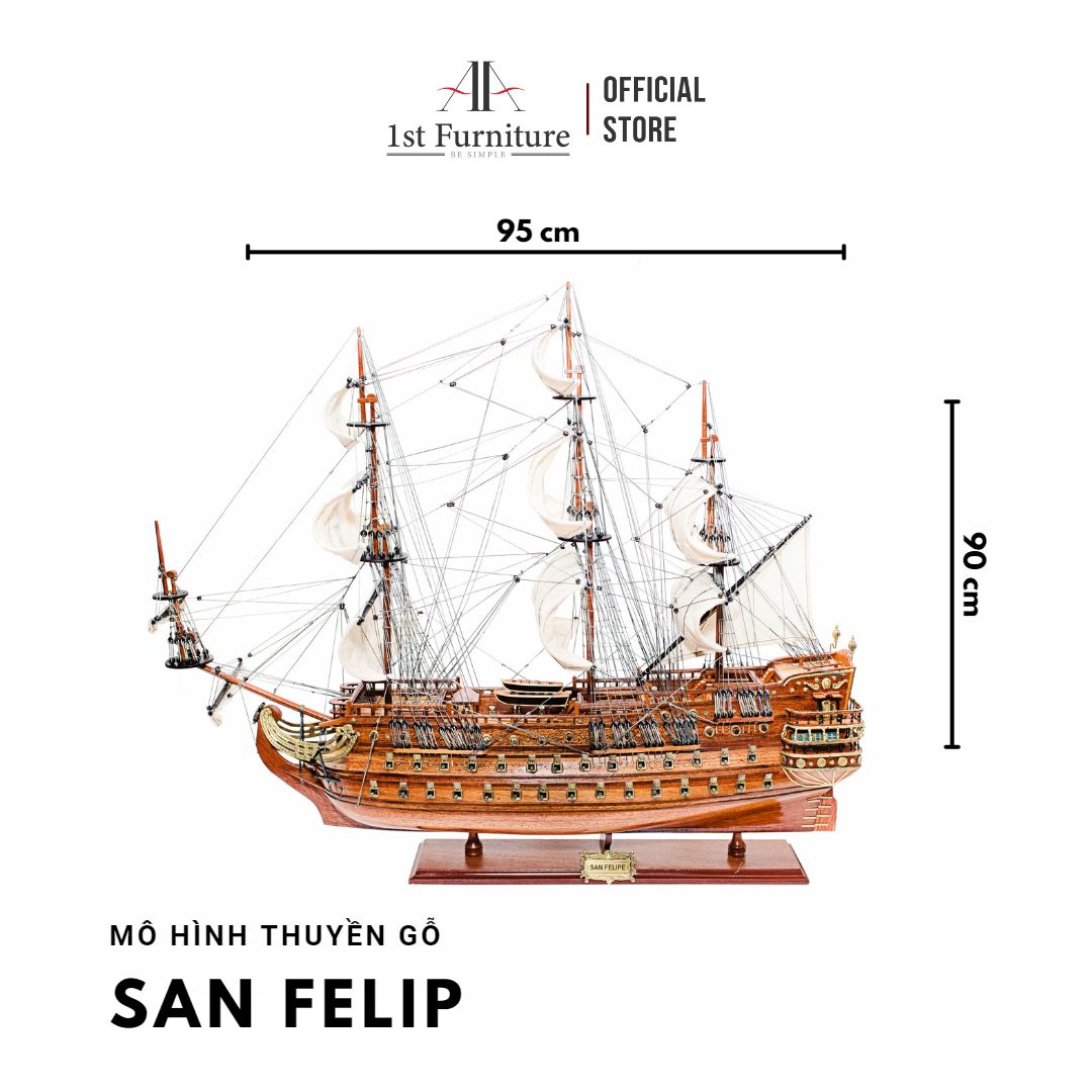 Mô hình Thuyền Cổ SAN FELIPE cao cấp, mô hình thuyền gỗ tự nhiên sang trọng lắp ráp sẵn 1st FURNITURE