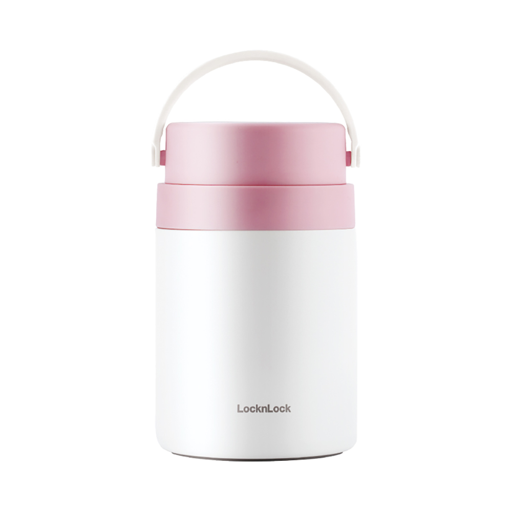 Hộp cơm giữ nhiệt Lock&Lock màu hồng LHC8042PIK 700ml - Hàng chính hãng, 2 ngăn kèm muỗng inox - JoyMall