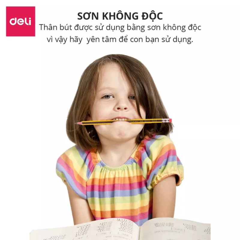 Hộp 12 bút chì gỗ Deli 2B thân lục giác có tẩy Scribe C004