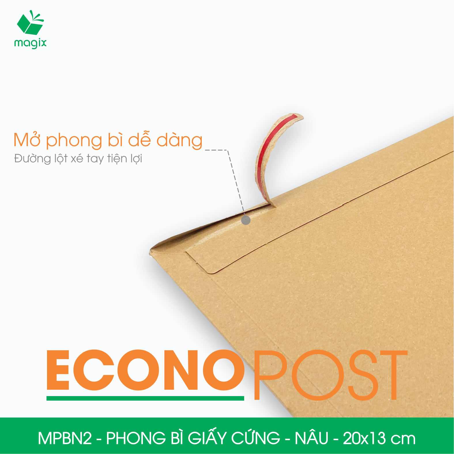 MPBN2 - 20x13 cm - Combo 100 phong bì giấy cứng đóng hàng màu nâu thay thế túi gói hàng