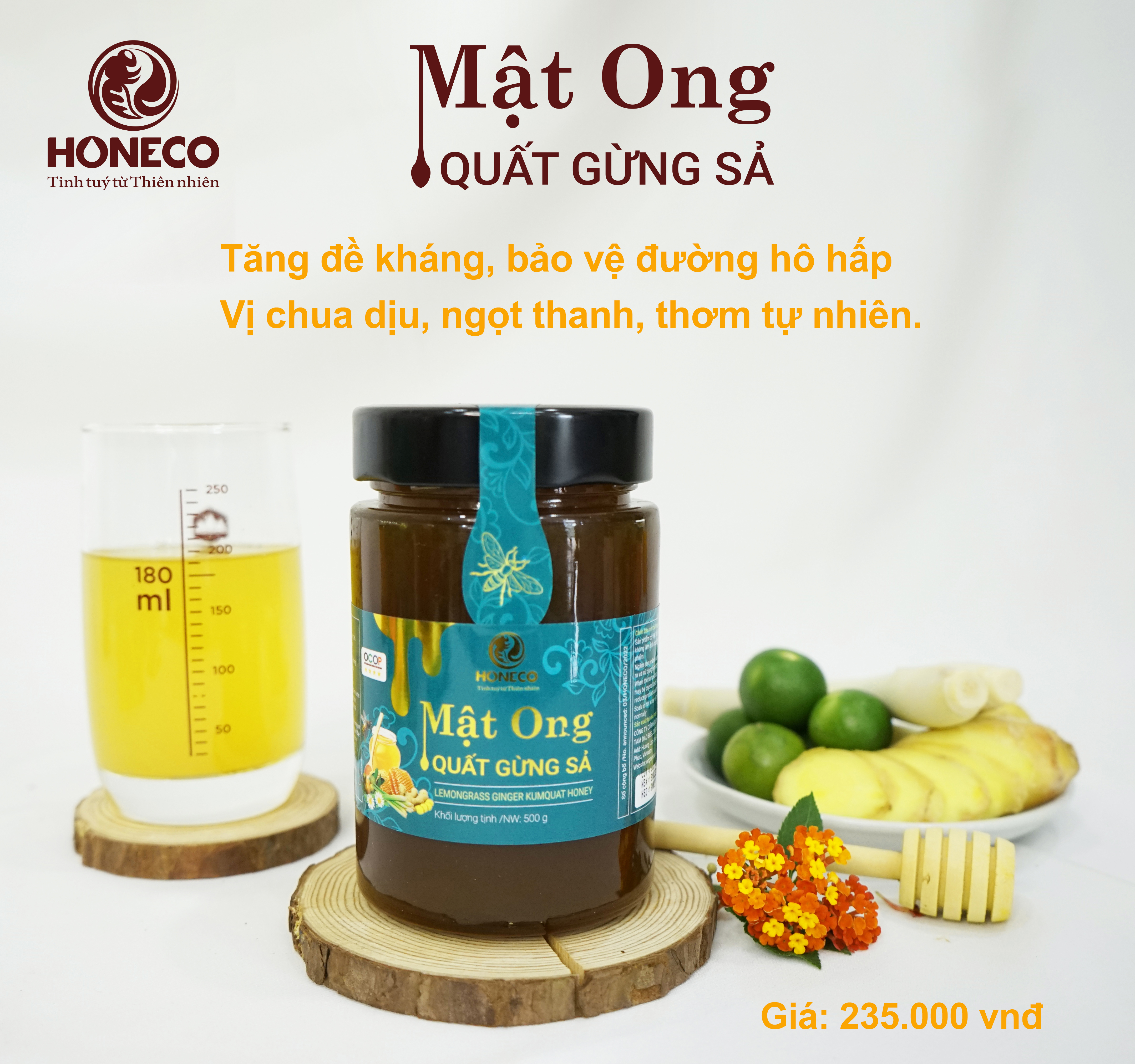 Mật ong Quất Gừng Sả Honeco 500g