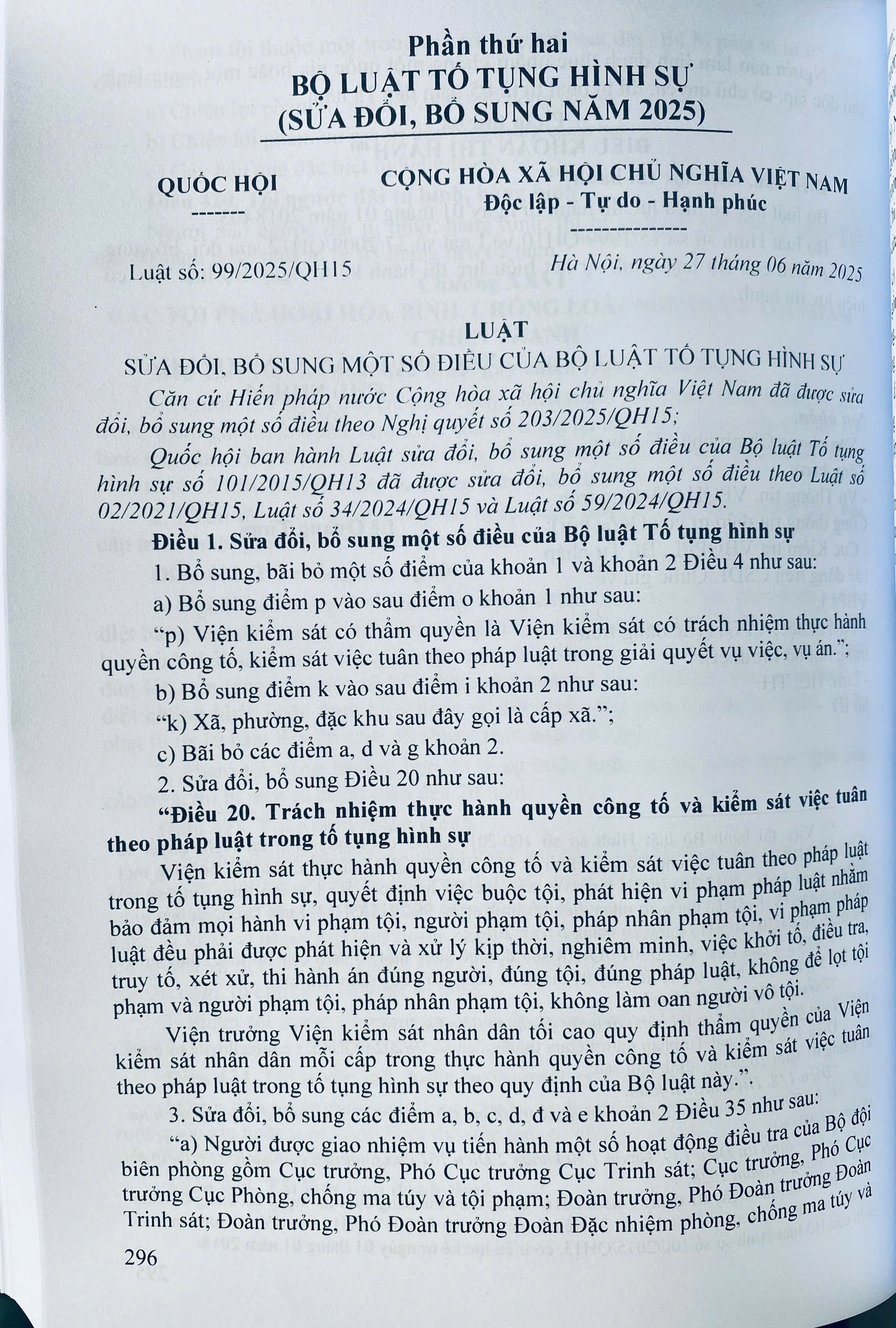 Bộ Luật Hình sự ( Sửa đổi, bổ sung năm 2025 ) - Bộ Luật Tố Tụng Hình Sự ( Sửa đổi, bổ sung năm 2025 )