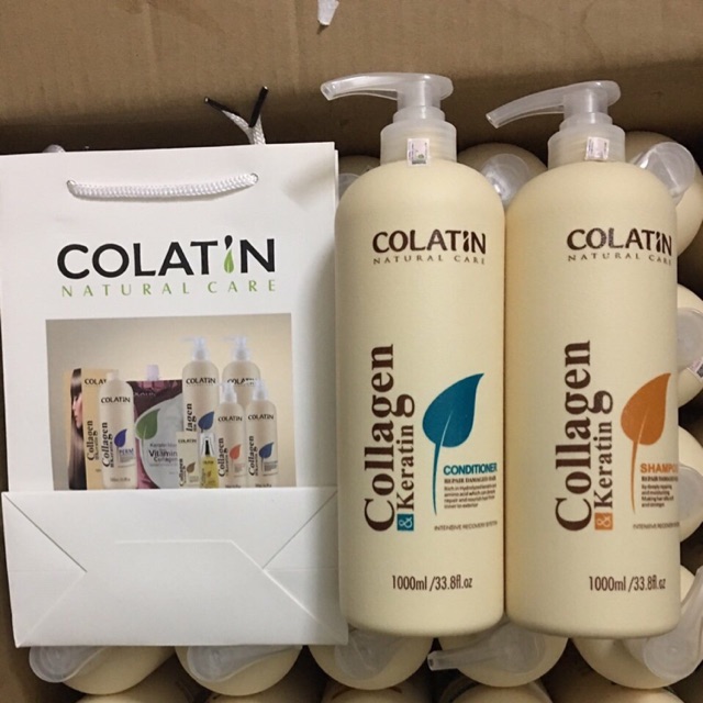 Bộ dầu gội xả dưỡng chất tơ tằm Collagen COLATIN Shampoo & Conditioner 500ml
