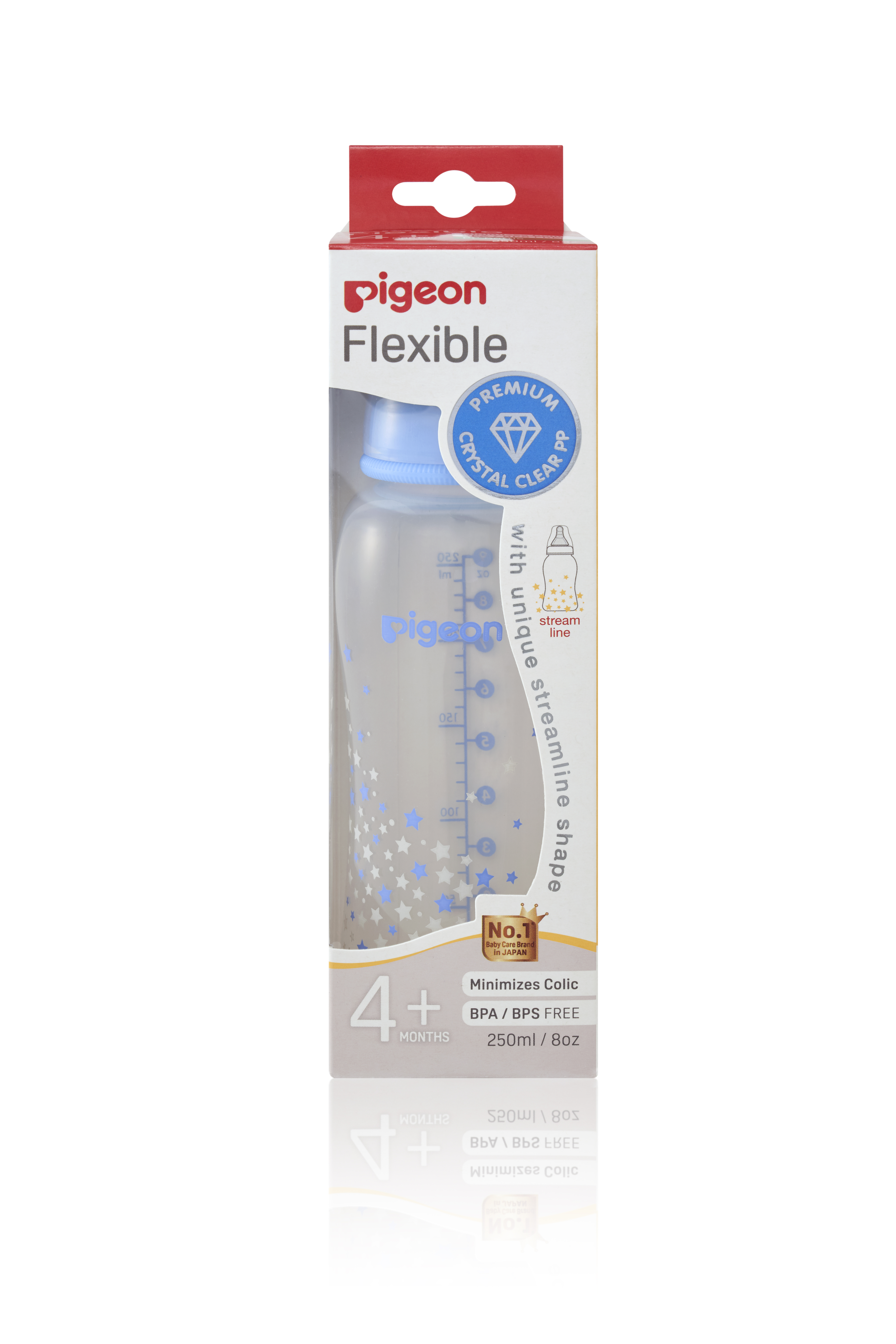 Bình sữa cổ hẹp PP Streamline hình ngôi sao hồng/xanh Pigeon 250ml (M)