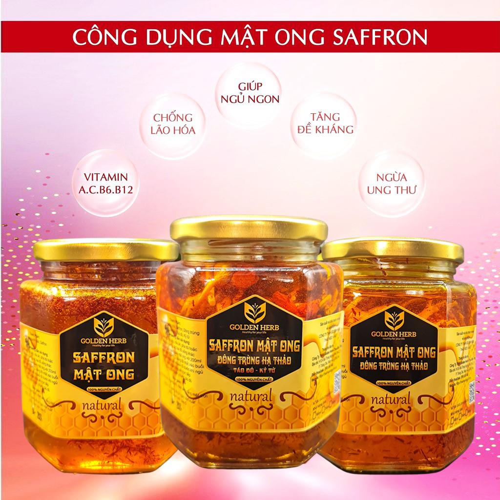 Mật Ong Ngâm Saffron 380ml/lọ Golden Herb
