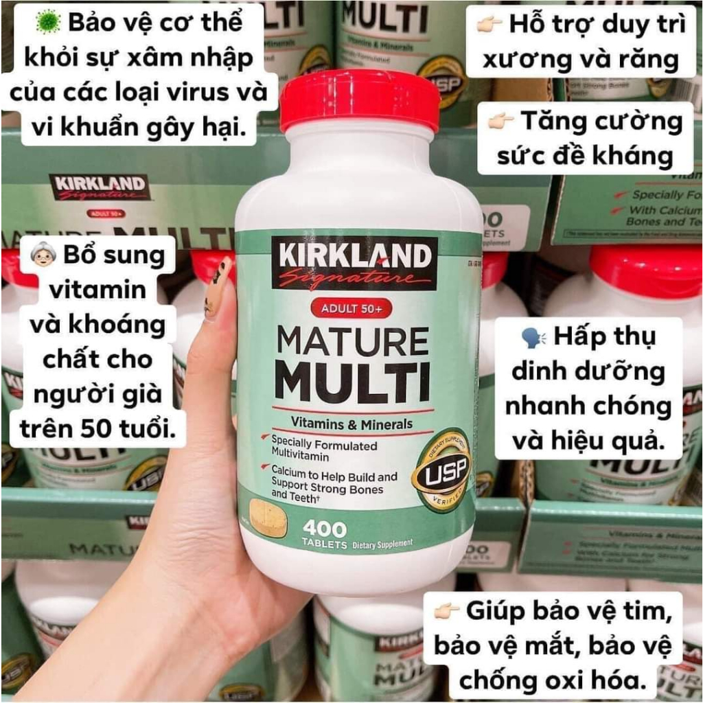 Vitamin tổng hợp cho người từ 50 tuổi Mature Multi Vitamins & Minerals Kirkland tăng sức đề kháng, hỗ trợ xương, răng và cơ bắp khỏe - OZ Slim Store