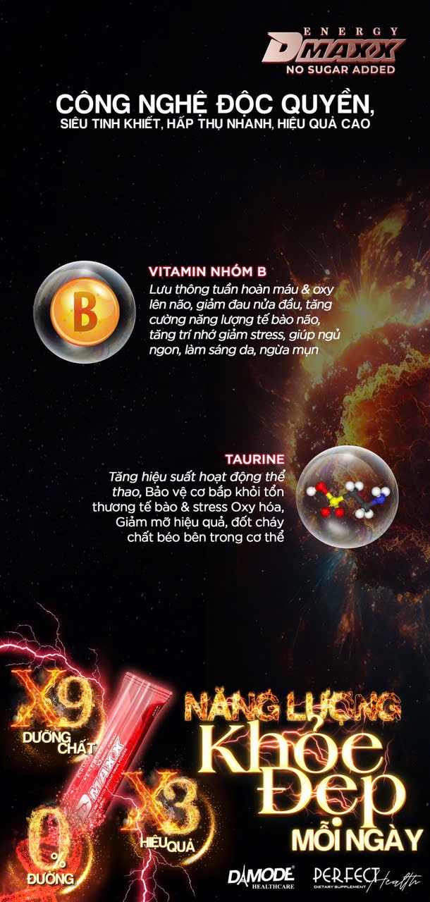DMAXX thức uống bổ sung vitamin năng lượng không đường DAMODE 97 gói màu đỏ mỗi gói 2,2gr