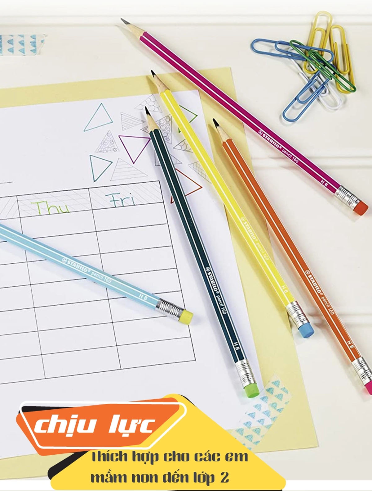 Hộp 12 cây bút chì gỗ STABILO Pencil 160 - Hộp 12 cây thân màu hồng + Gôm tẩy ER198 (PC2160P/12-HB+)