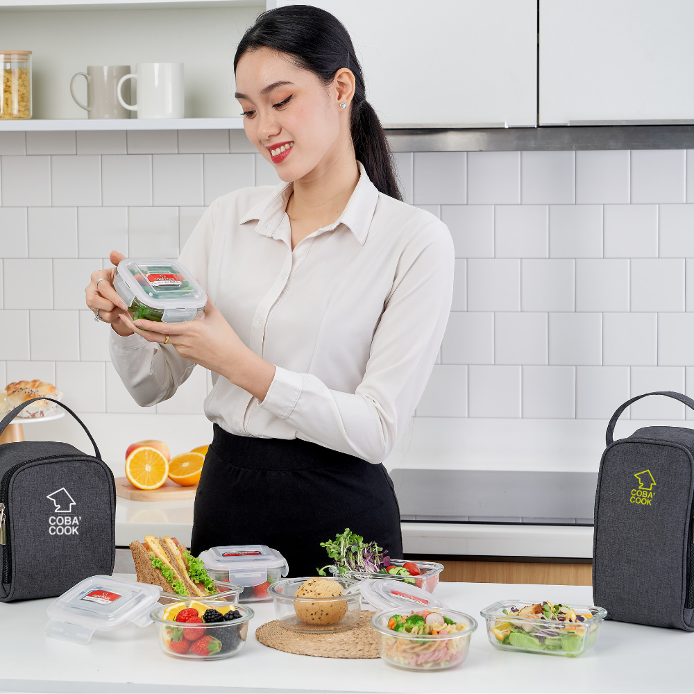 Bộ 4 Hộp Thủy Tinh Hộp Đựng Cơm Trữ Thức Ăn Thực Phẩm Trong Tủ Lạnh Chịu Nhiệt COBA