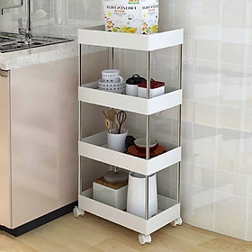Kệ đựng đồ 4 tầng có bánh xe, giá để đồ 4 ngăn có bánh xe xoay 360 độ, xe để đồ 4 tầng