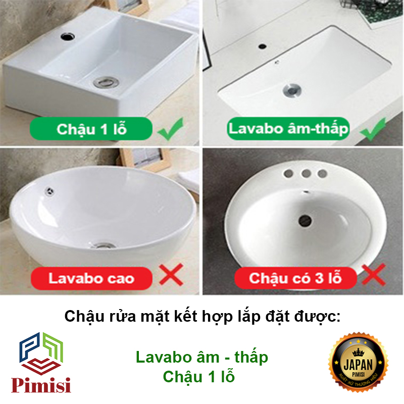 Vòi Nước Lavabo Pimisi PV-306C-1 Nóng Lạnh 1 Lỗ, Cho Chậu Rửa Mặt Treo Tường - Âm Bàn Đá Thuộc Nhà Vệ Sinh | Chính Hãng