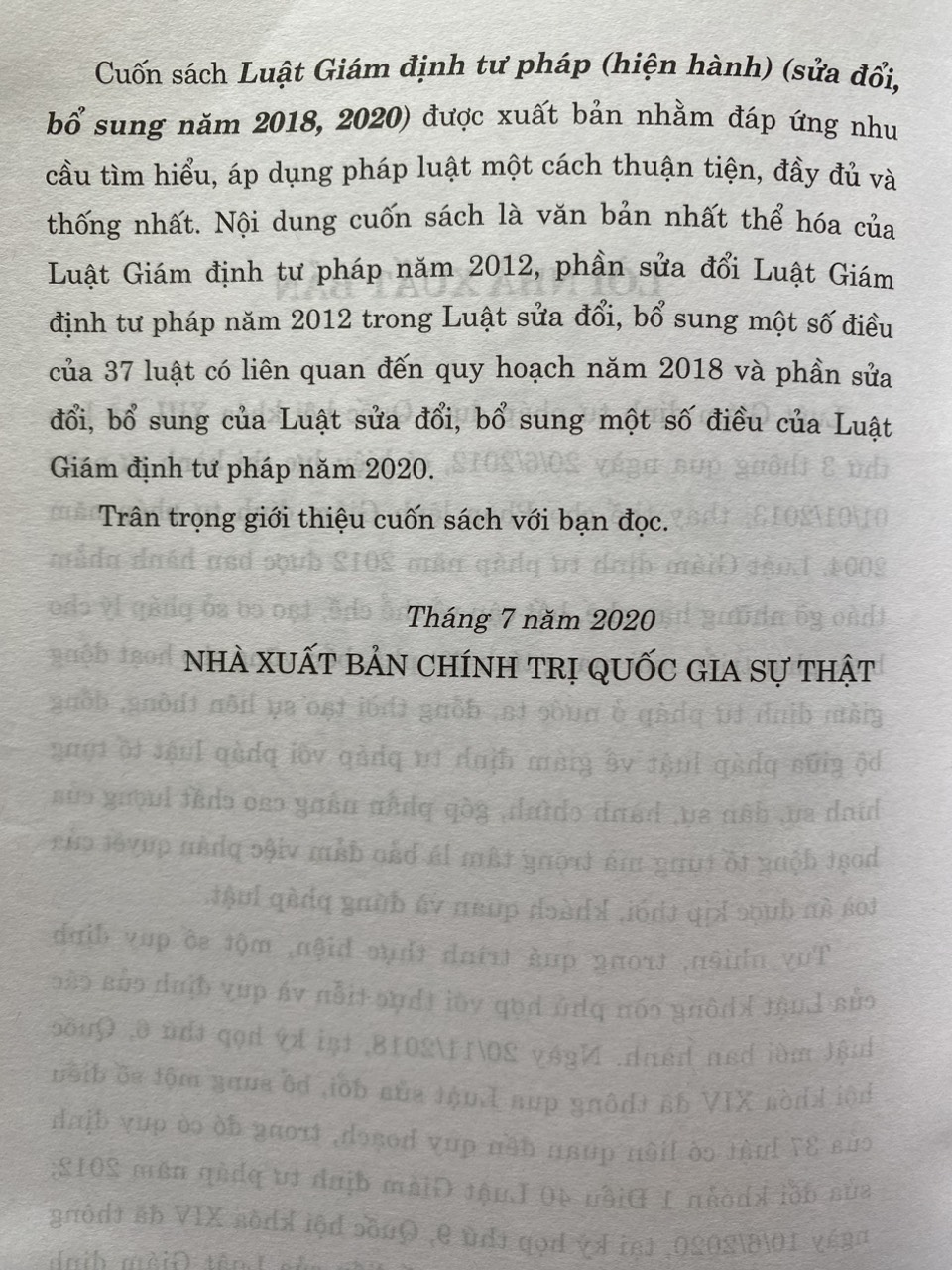 Sách- Luật Gám Định Tư Pháp ( Hiện hành) ( sửa đổi, bổ sung năm 2018,2020)
