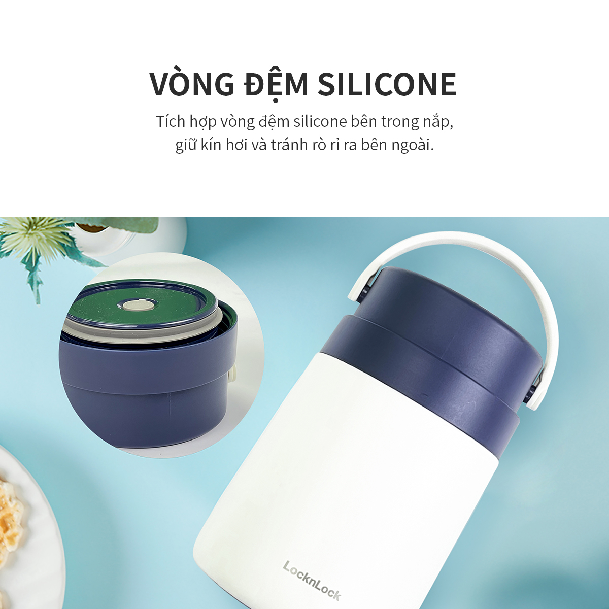Hộp cơm giữ nhiệt Lock&Lock màu hồng LHC8042PIK 700ml - Hàng chính hãng, 2 ngăn kèm muỗng inox - JoyMall