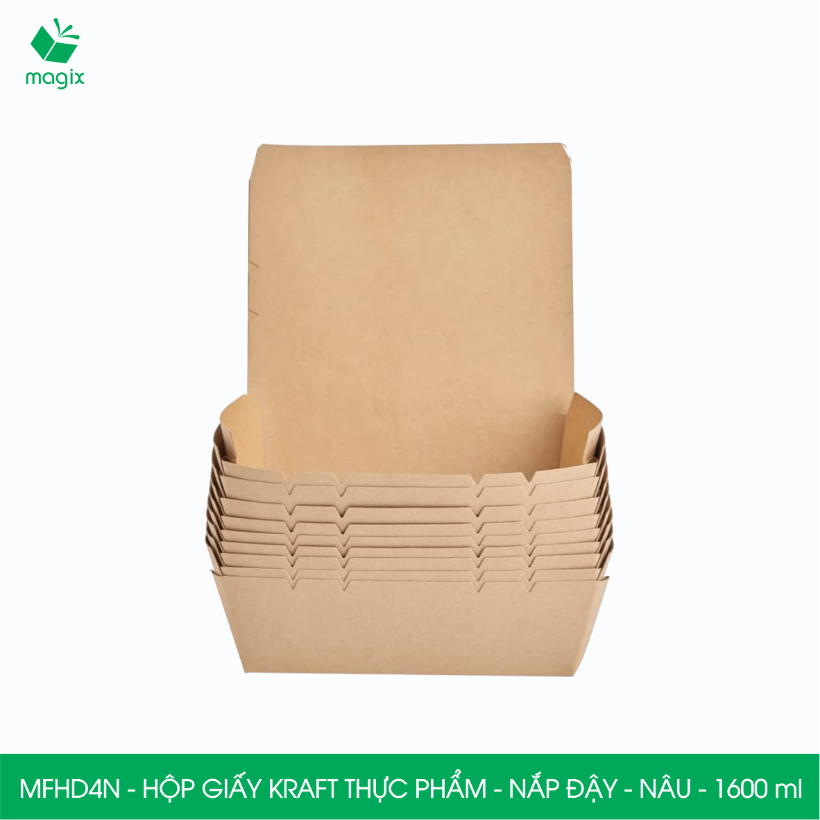 MFHD4N - Combo 50 hộp giấy kraft thực phẩm 1600ml, hộp đựng thức ăn nắp đậy màu nâu, hộp gói đồ ăn mang đi