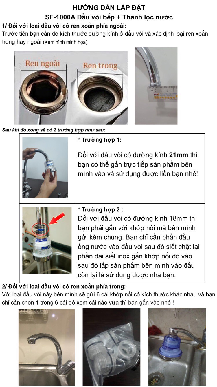 Combo Vòi rửa chén ( tăng áp +lọc nước) + 8 Thanh lọc nước AquaDuo SF-1000B