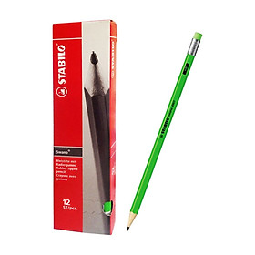 Hộp bút chì gỗ STABILO Swano có đầu tẩy - Hộp 12 thân vàng neon, có đầu tẩy (PC4907Y/12-HB)