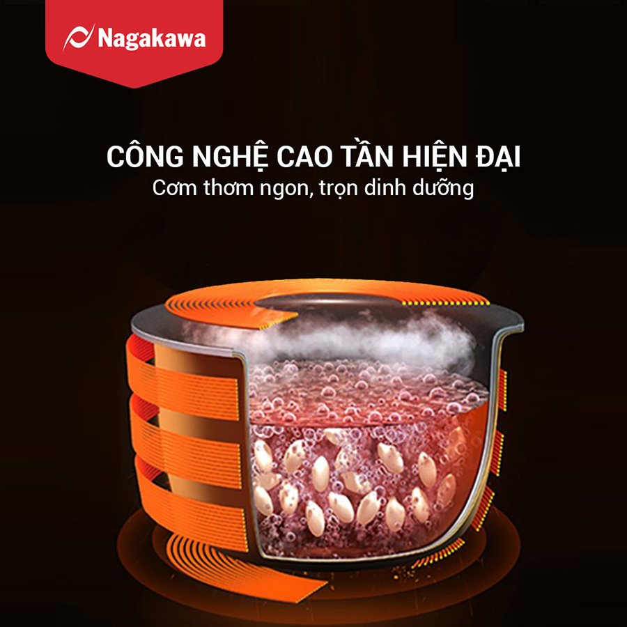 Nồi cơm điện cao tần Nagakawa NAG0140 (1.2L) - 12 chế độ nấu - Giảm tinh bột - Hàng chính hãng