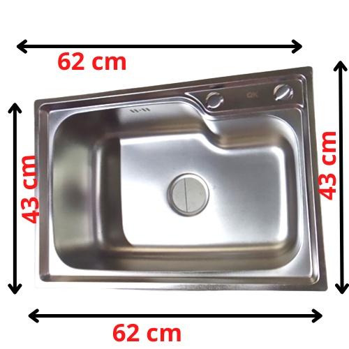Chậu chén inox 1 hộc kích thước 62x43x23 cm (đầy đủ bộ xả)