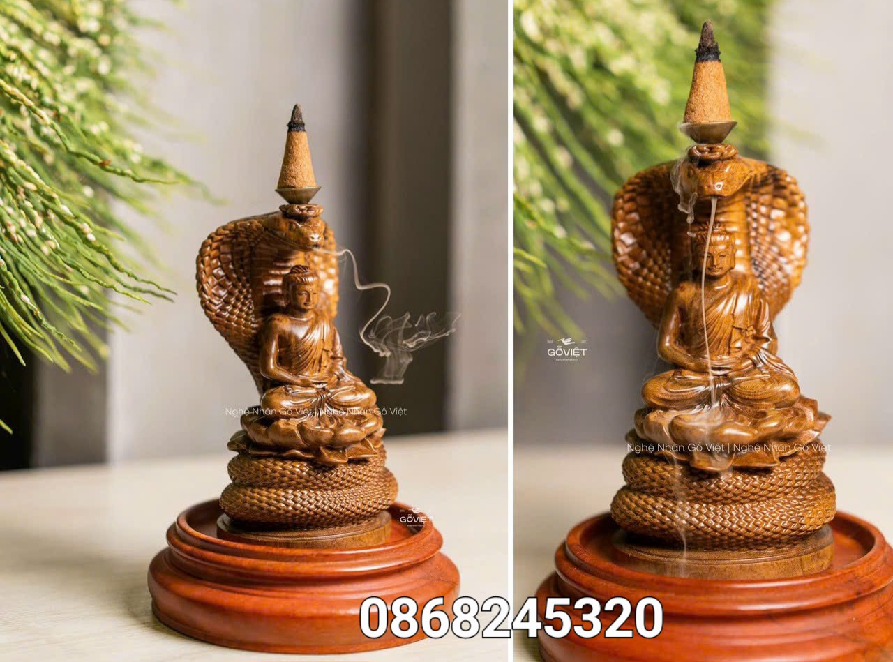 Combo tượng rắn thần bảo vệ đức phật gỗ bách xanh kt 15×9×9cm ,chưa tính kệ đế gỗ hương