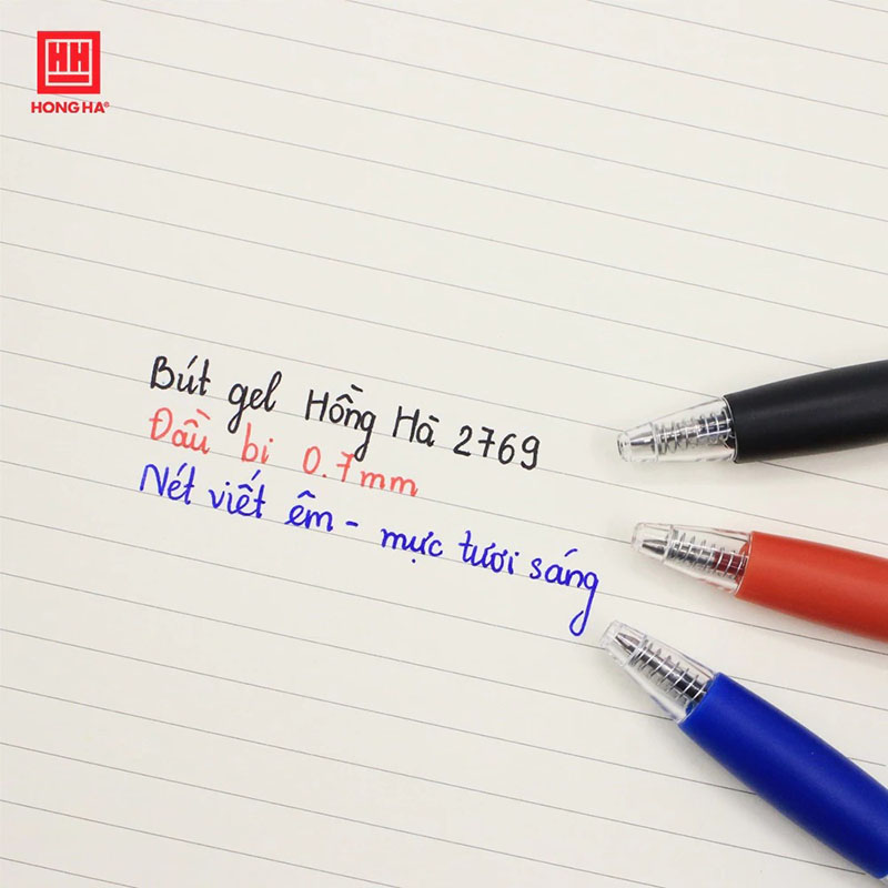 Hộp 12 Bút Gel Hồng Hà dạng bấm, có grip đầu ngòi 0.7mm cho nét viết êm, trơn - 2769 HH-209