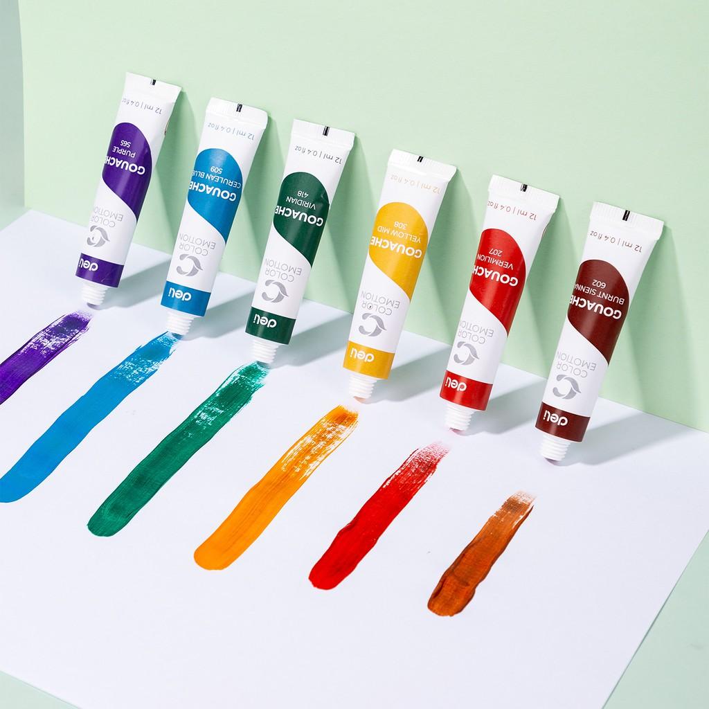 Màu nước Gouache dạng tuýp 12ml Deli 5/12/24 màu,Tặng kèm pallete Nhựa pha màu