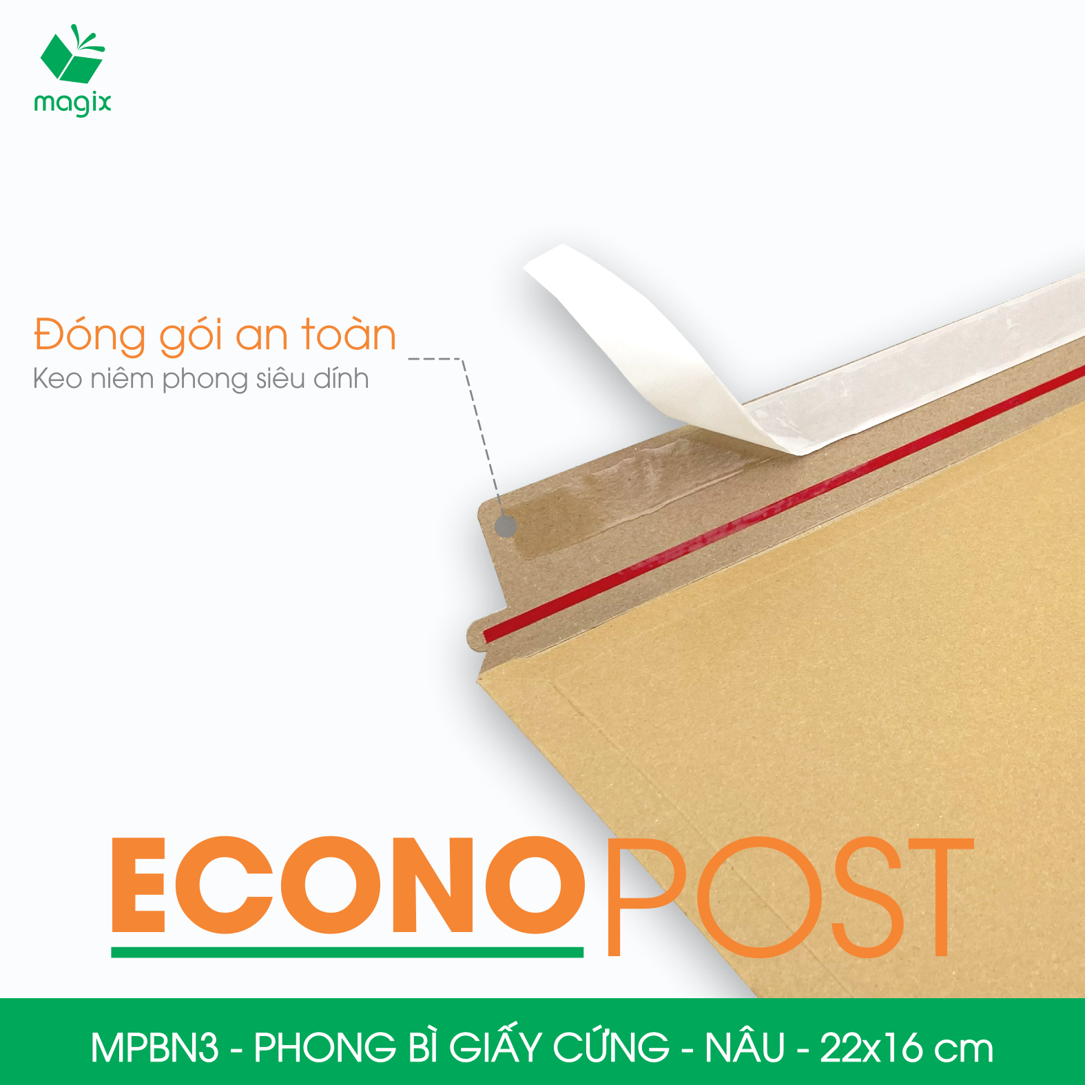 MPBN3 - 22x16 cm - Combo 20 phong bì giấy cứng đóng hàng màu nâu thay thế túi gói hàng