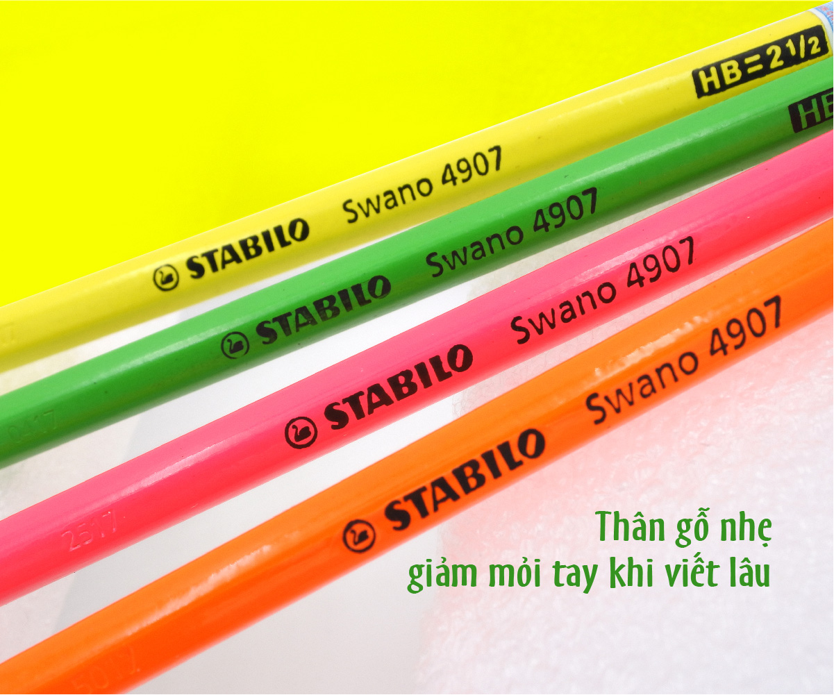 Hộp bút chì gỗ STABILO Swano có đầu tẩy - Hộp 12 thân vàng neon, có đầu tẩy (PC4907Y/12-HB)