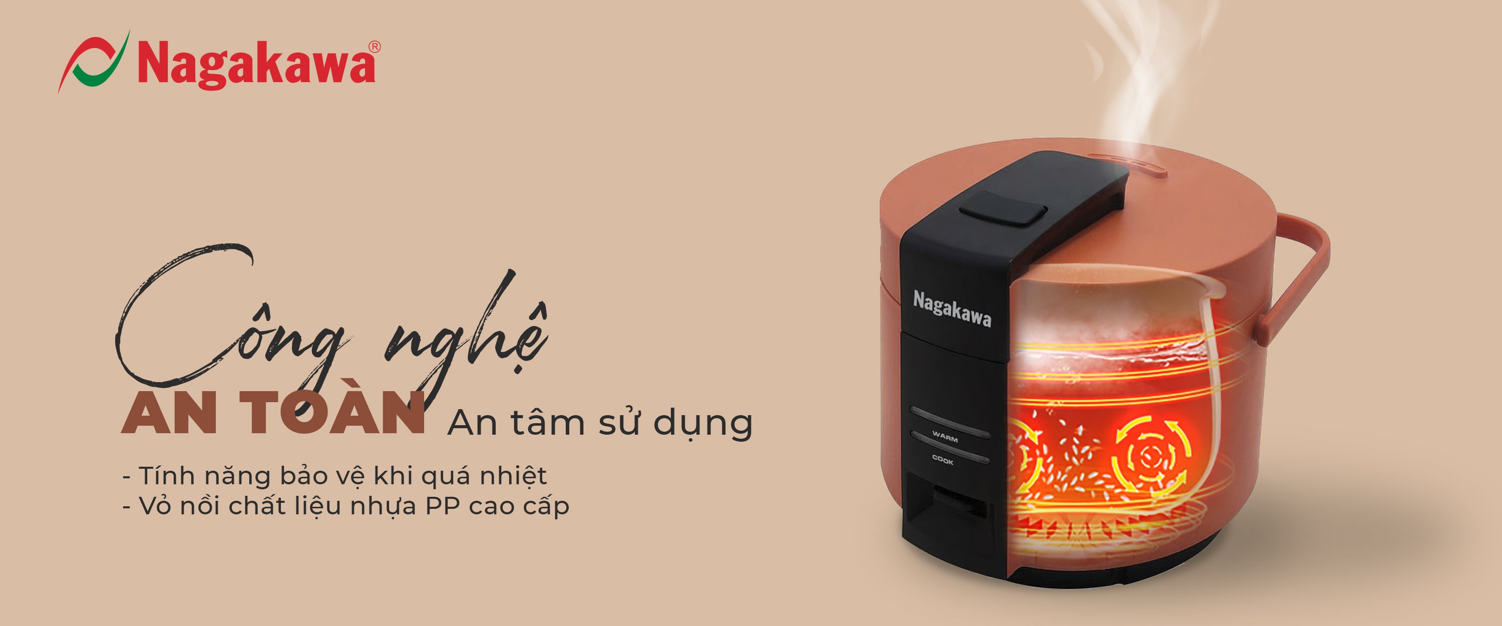 Nồi cơm điện Nagakawa NAG0143 - Dung tích 1.8L - Bảo hành 12 tháng - Hàng chính hãng