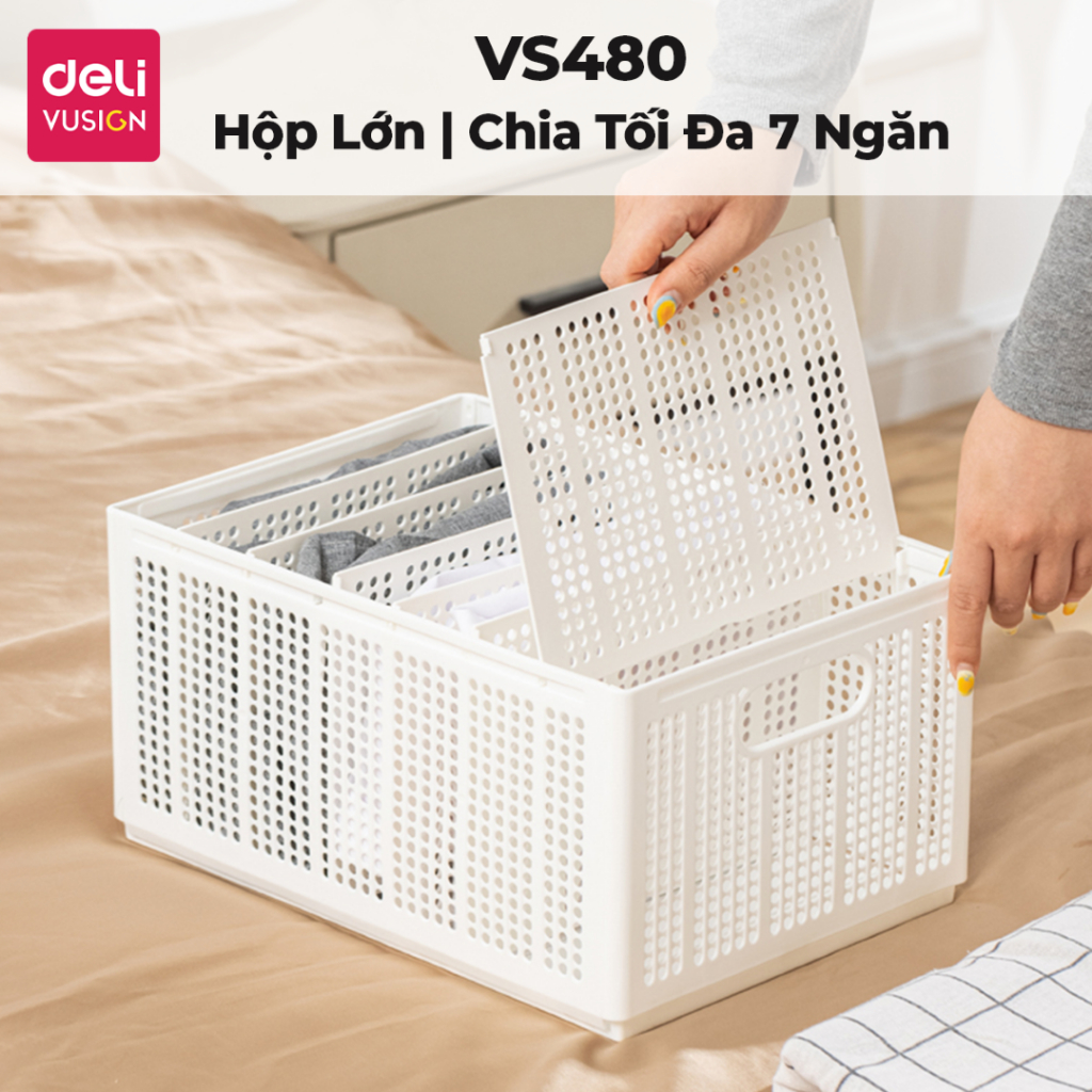 Hộp Nhựa Chia Ngăn DELI Có Thể Tháo Rời Xếp Chồng -Khay Nhựa Chia Ngăn Đựng Quần Áo Đồ